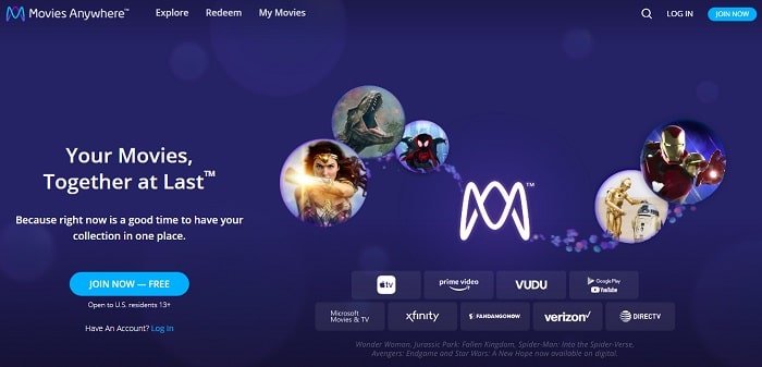 Movies Anywhere Website's Home Page Image