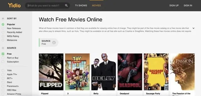 Yidio has become another popular website where you can download movies for free. 