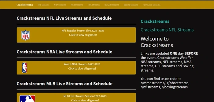 CrackStreams is one of the best free sports streaming sites.