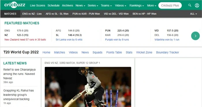 Cricbuzz is one of the best free sports sites for sports fan